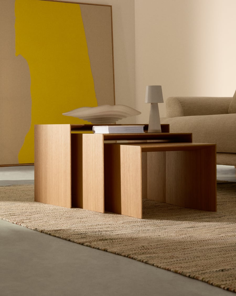 Litto set of 3 oak veneer nesting tables 60 x 40 / 51 x 36 / 42 x 31 cm