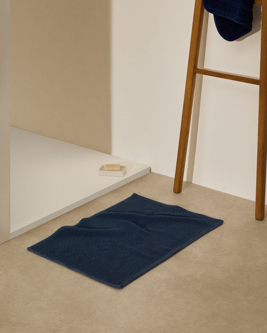 Tappetino da bagno Erona 100% cotone riciclato blu 50 x 70 cm