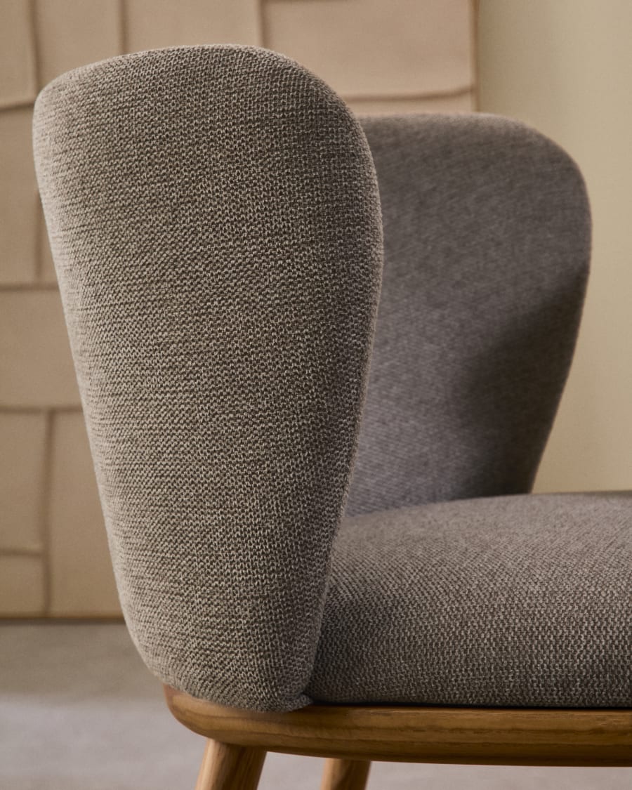 Ciselia chair brown chenille and solid ash wood natural tone finish FSC Mix Credit