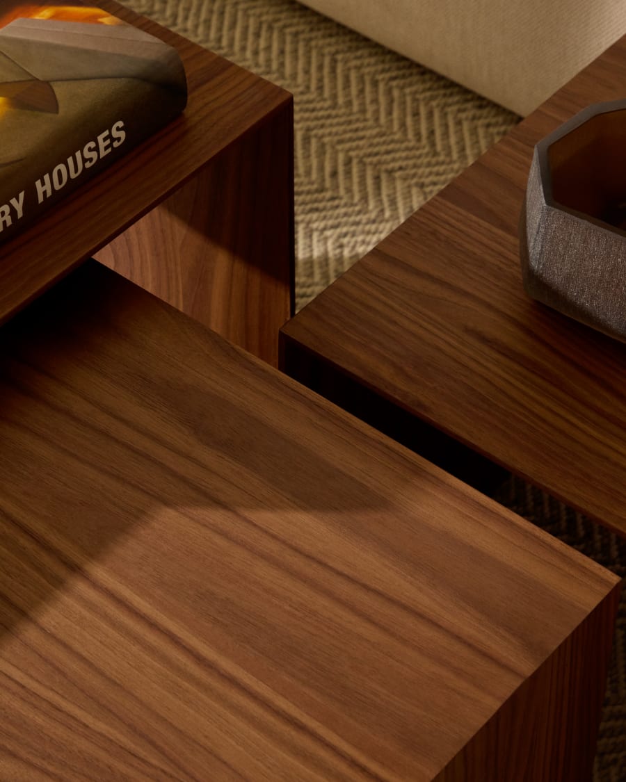 Litto set of 3 walnut veneer nesting tables 60 x 40 / 51 x 36 / 42 x 31 cm