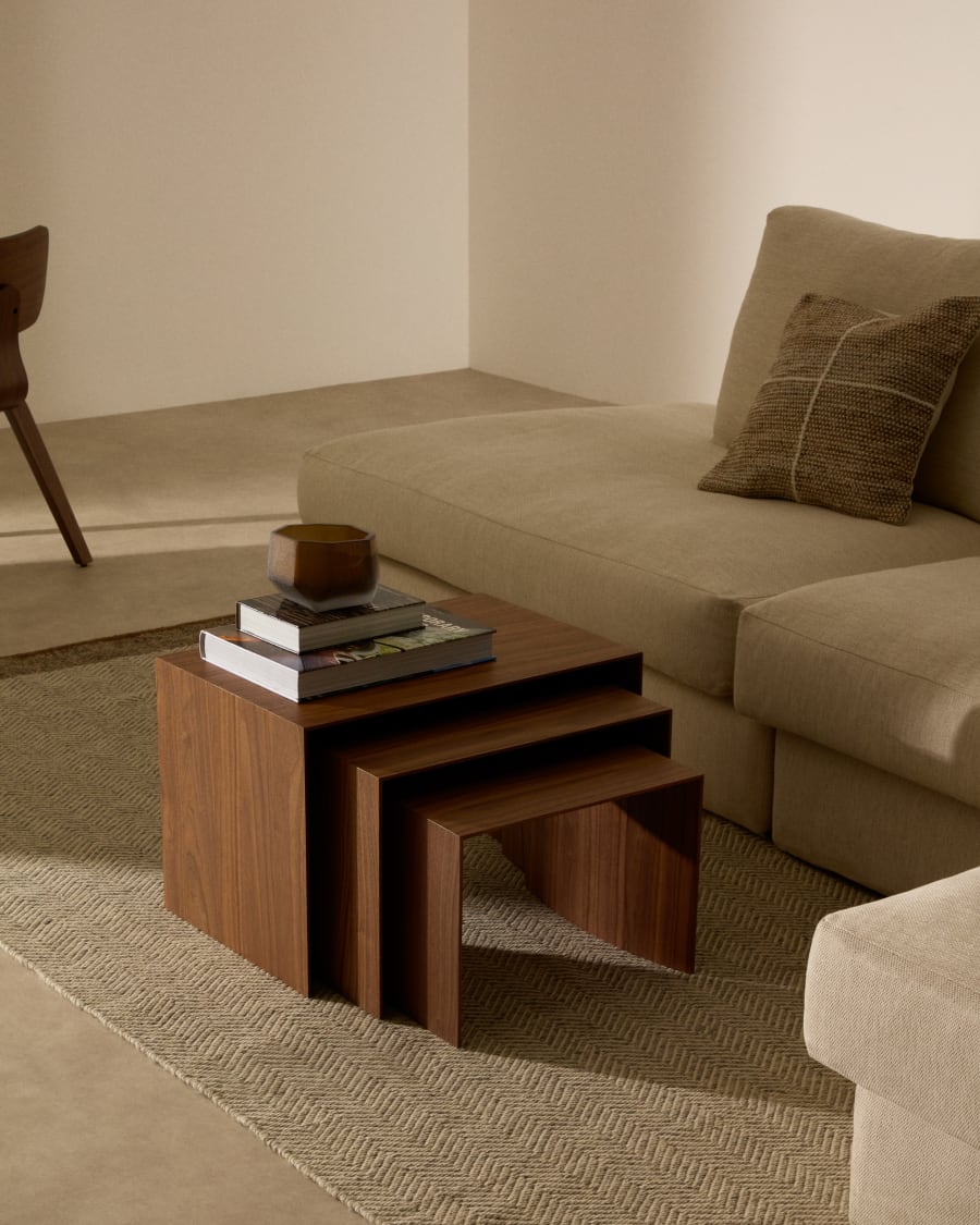 Litto set of 3 walnut veneer nesting tables 60 x 40 / 51 x 36 / 42 x 31 cm
