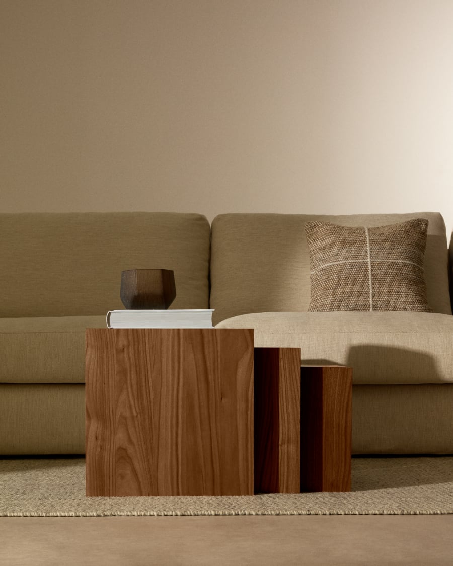 Litto set of 3 walnut veneer nesting tables 60 x 40 / 51 x 36 / 42 x 31 cm
