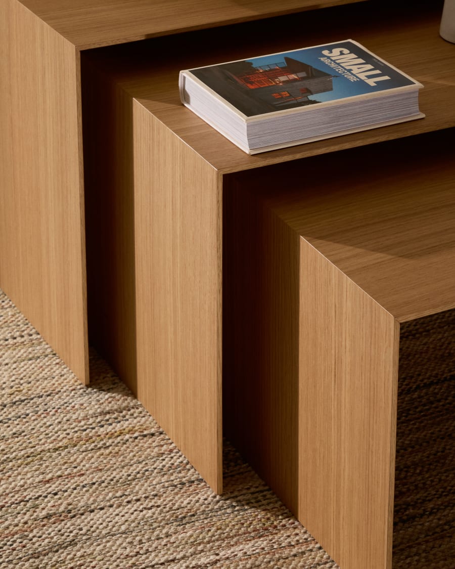Litto set of 3 oak veneer nesting tables 60 x 40 / 51 x 36 / 42 x 31 cm