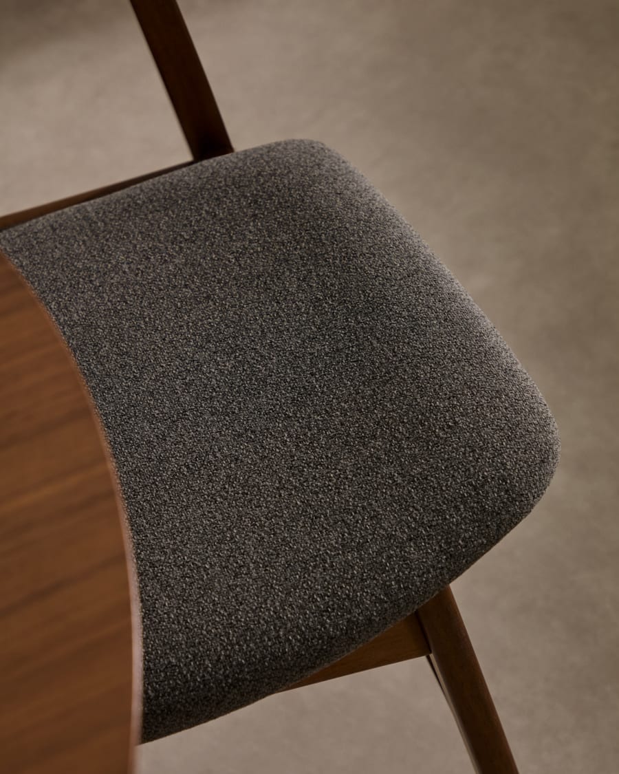 Selia chair in walnut veneer, solid rubber wood and dark grey upholstery