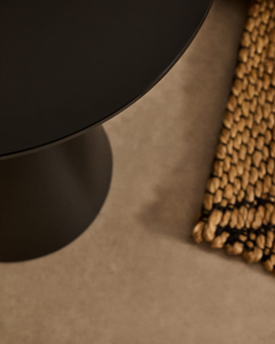 Wilshire side table with frosted tempered glass and steel with matt black painted finish Ø30cm
