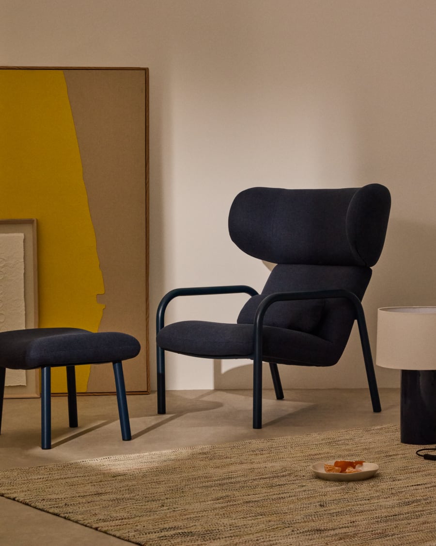 Inari footrest in blue and steel with a blue painted finish 60 x 50cm FSC Mix Credit