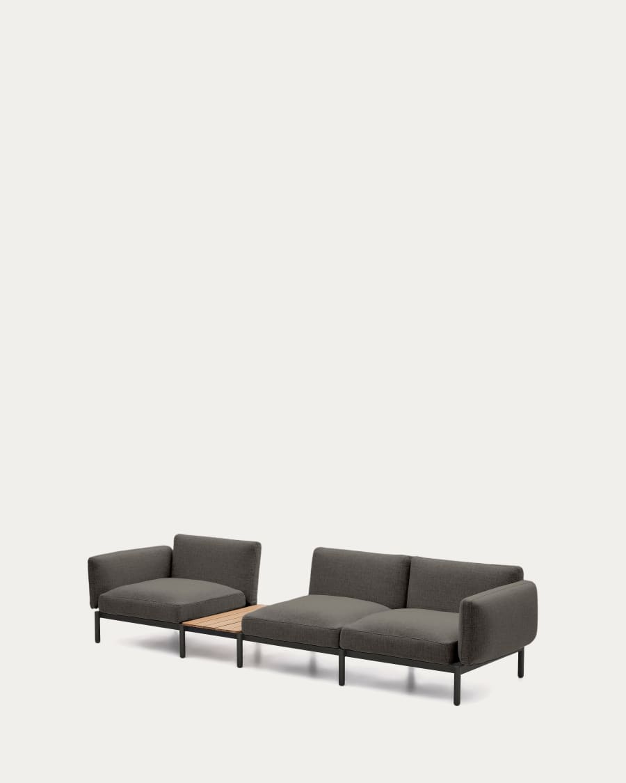 Sorells outdoor modular 3-seater sofa with grey upholstery and grey aluminium with teak table 341 x 113cm FSC 100%
