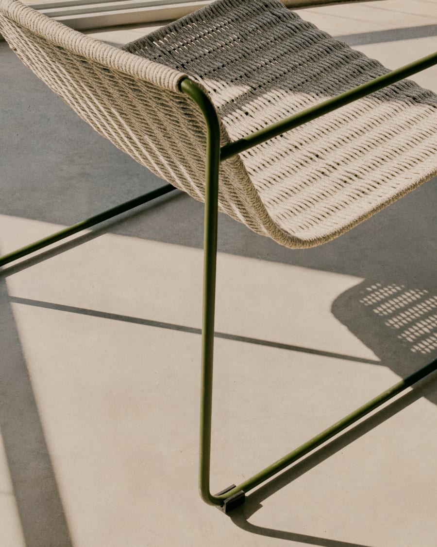 Maurina stackable armchair in green galvanised steel and ecru and grey rope cord