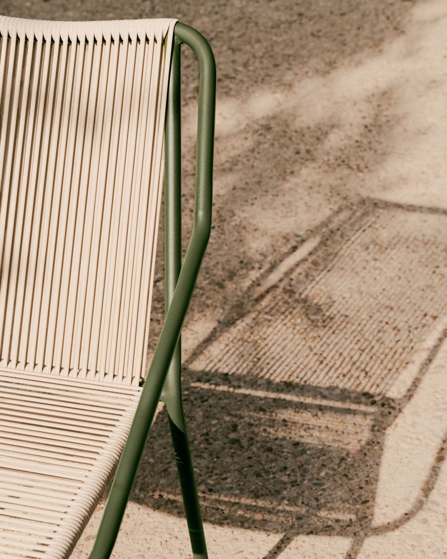 Zivia outdoor chair in ecru rope cord and green galvanised steel
