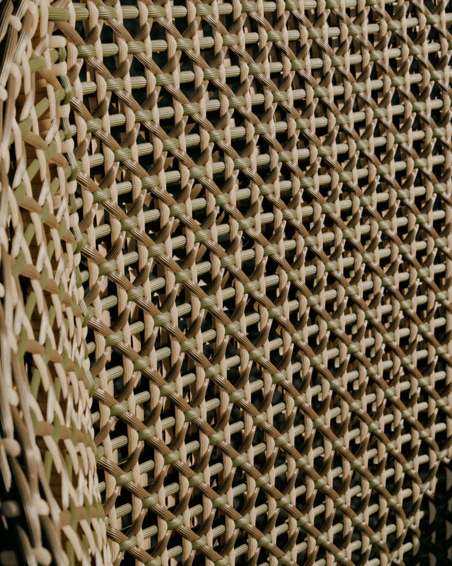 Olbia armchair with high backrest in synthetic rattan and FSC 100% solid teak wood