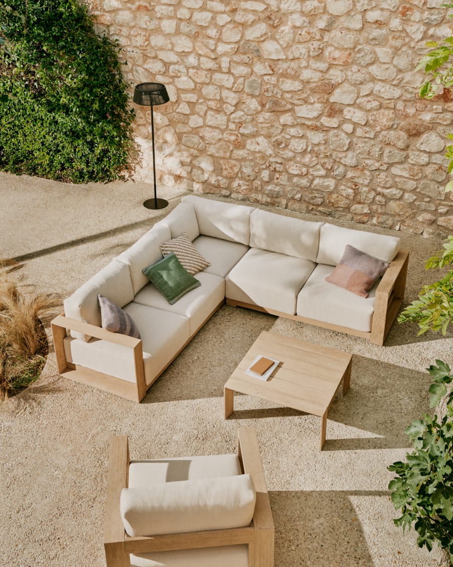 Ambra 5-seater corner sofa in solid acacia wood with light finish 248cm FSC 100%
