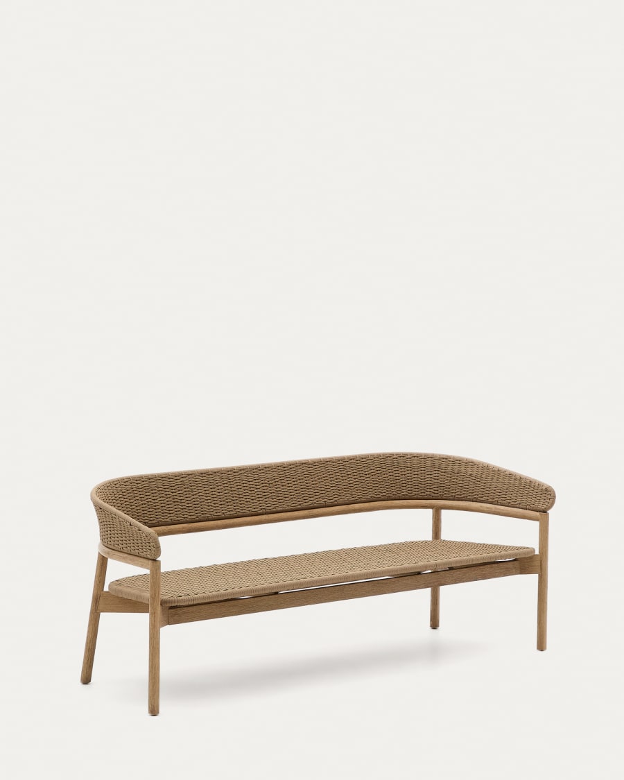 Arinella 3-seater sofa in FSC 100% solid acacia wood with natural finish and beige rope cord 167 cm