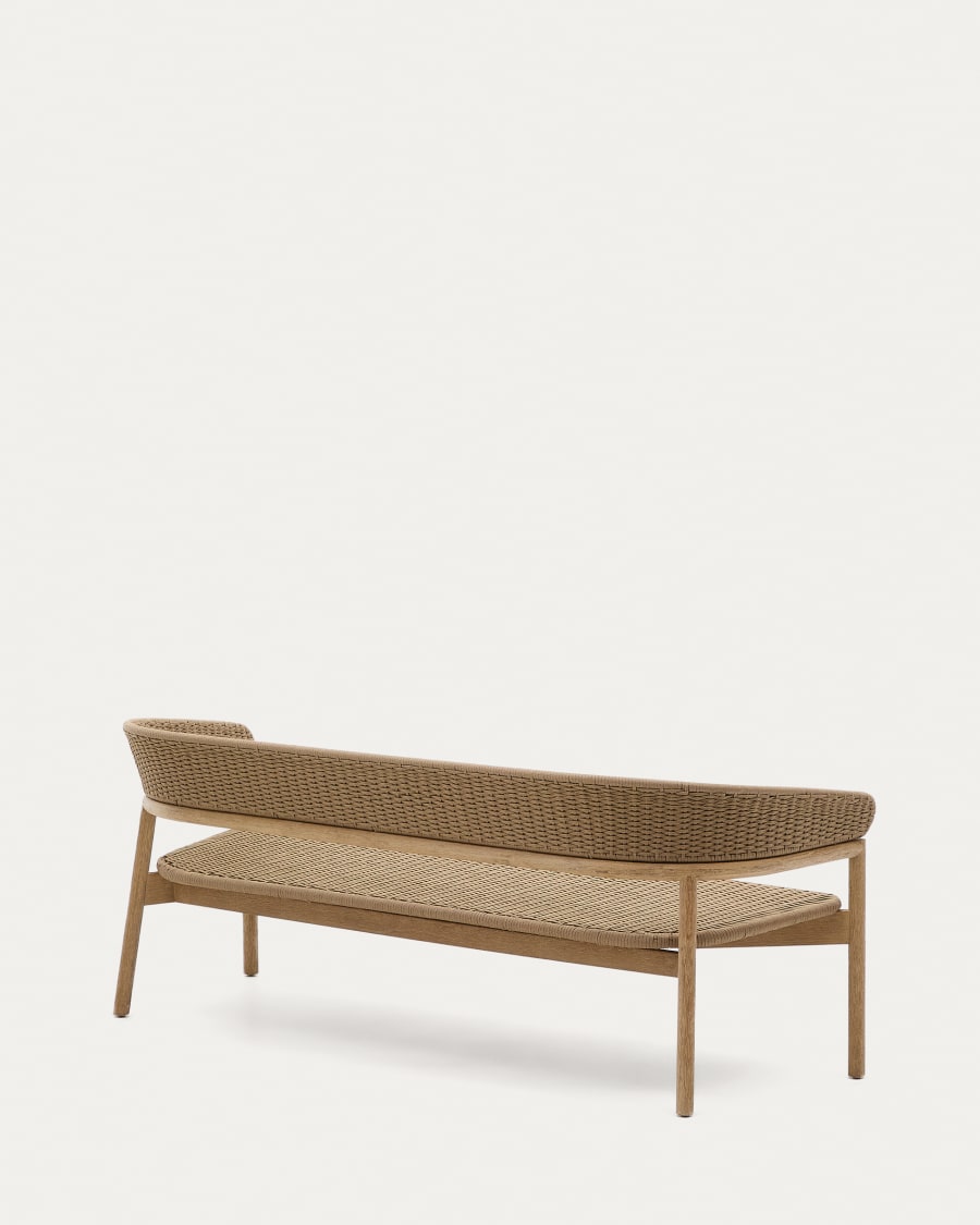 Arinella 3-seater sofa in FSC 100% solid acacia wood with natural finish and beige rope cord 167 cm