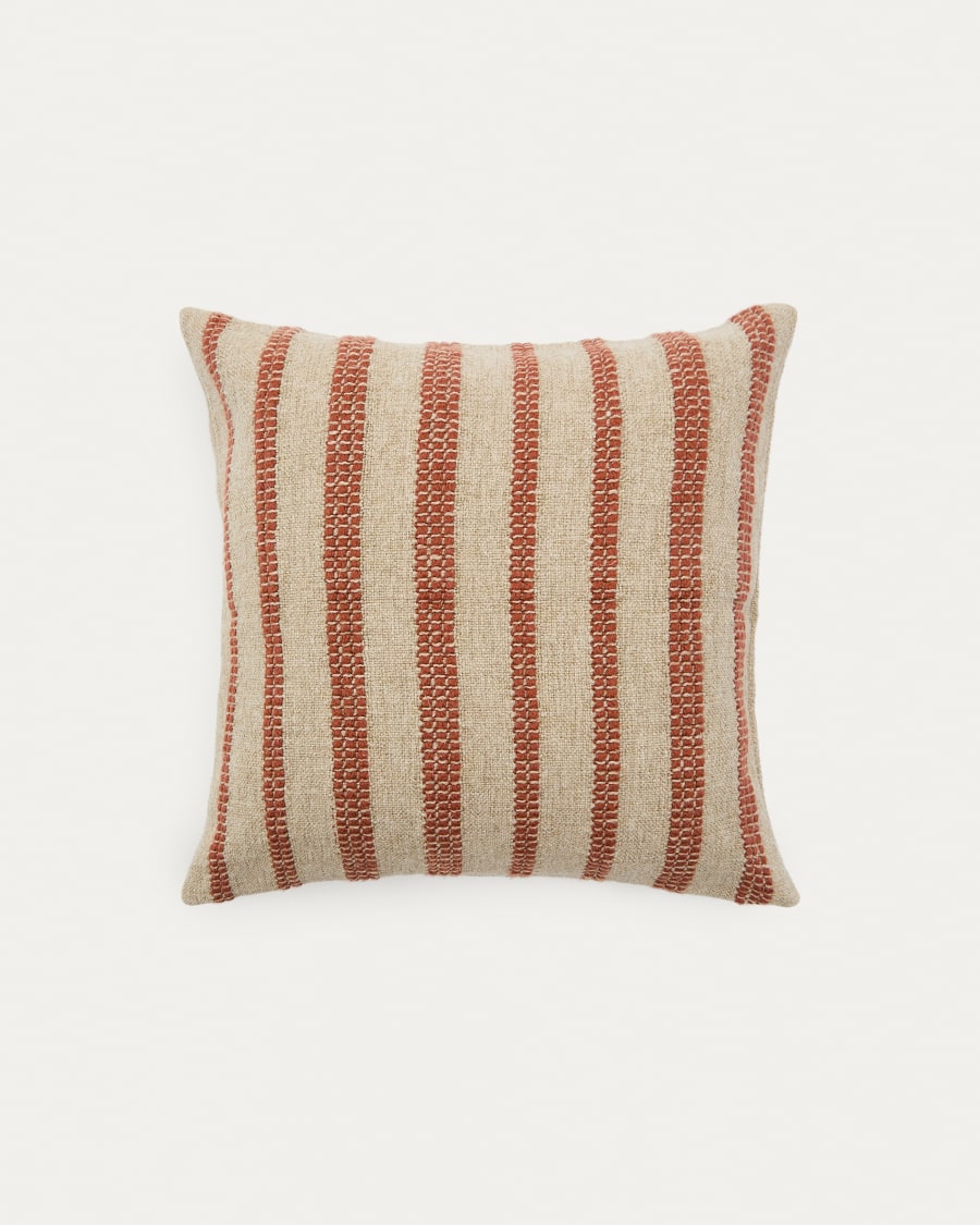 Naila terracotta contrasting stripe cushion cover in acrylic fibres 50 x 50cm
