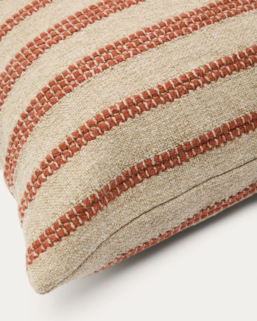 Naila terracotta contrasting stripe cushion cover in acrylic fibres 50 x 50cm