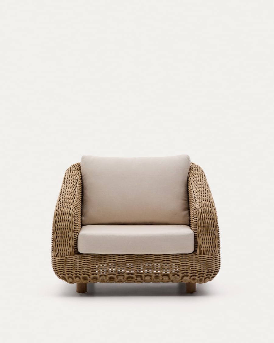 Sessel Meria aus synthetischem Rattan und Beine aus massivem Akazienholz FSC 100%