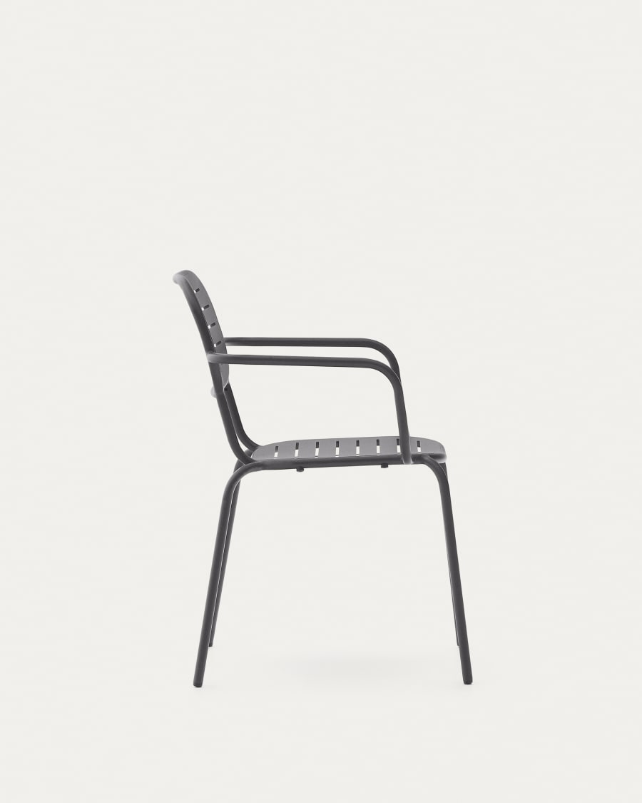 Brai stackable outdoor chair with armrests in dark grey galvanised steel