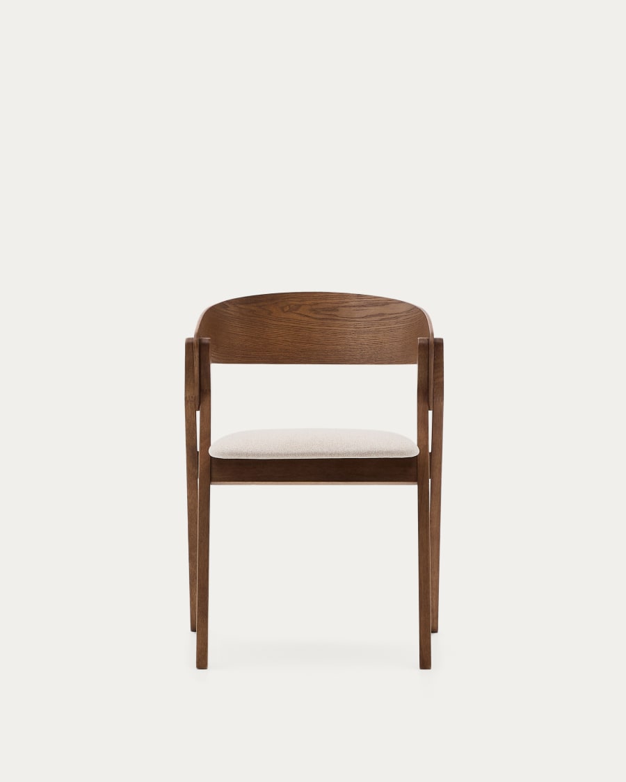 Godia chair made of ash veneer and solid rubber wood with a wenge finish and beige chenille