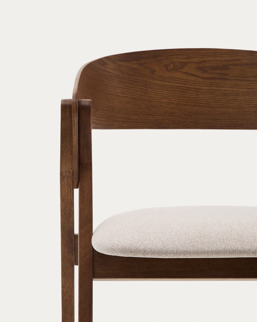 Godia chair made of ash veneer and solid rubber wood with a wenge finish and beige chenille