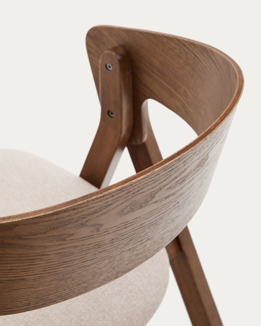Godia chair made of ash veneer and solid rubber wood with a wenge finish and beige chenille