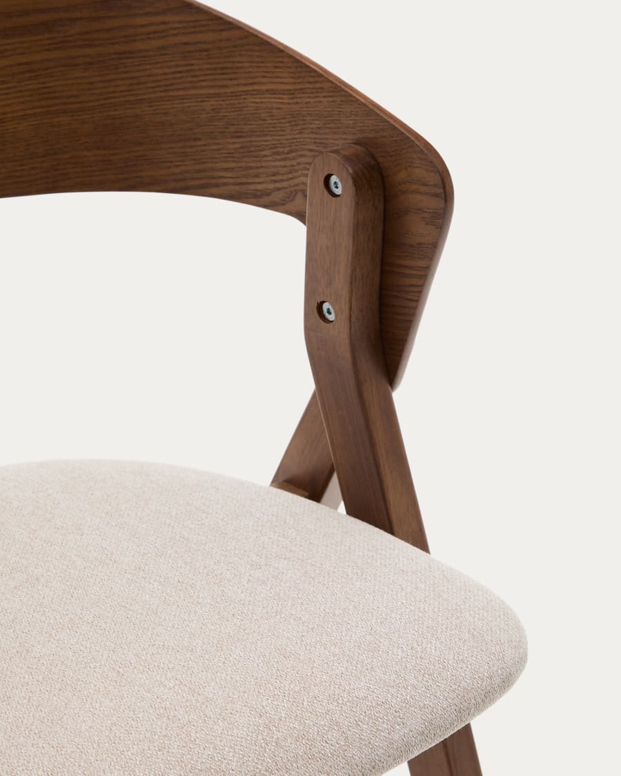 Godia chair made of ash veneer and solid rubber wood with a wenge finish and beige chenille