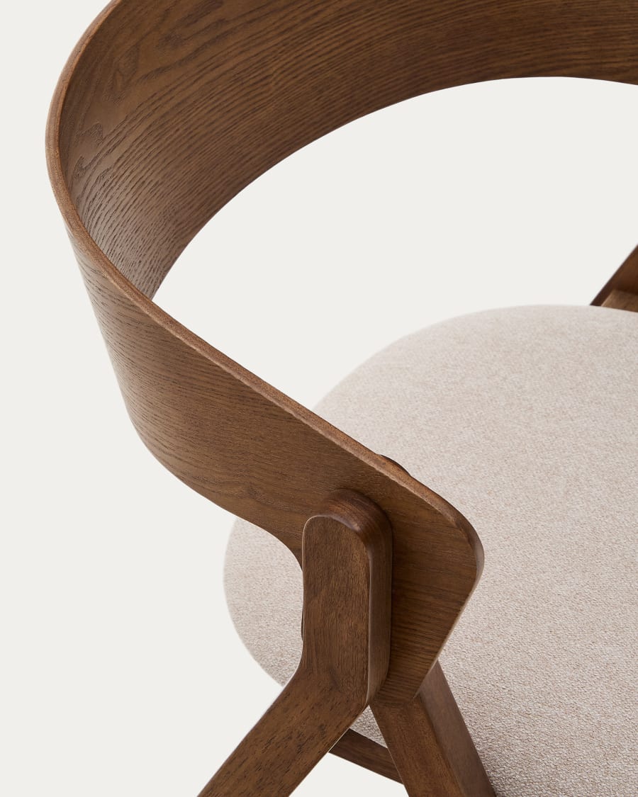 Godia chair made of ash veneer and solid rubber wood with a wenge finish and beige chenille
