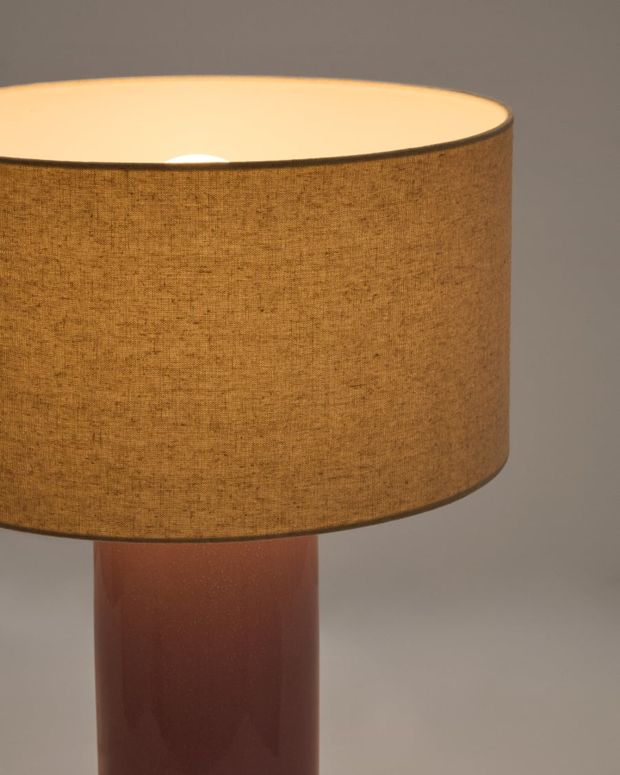 Toneric ceramic table lamp with a lilac finish and cotton UK adapter