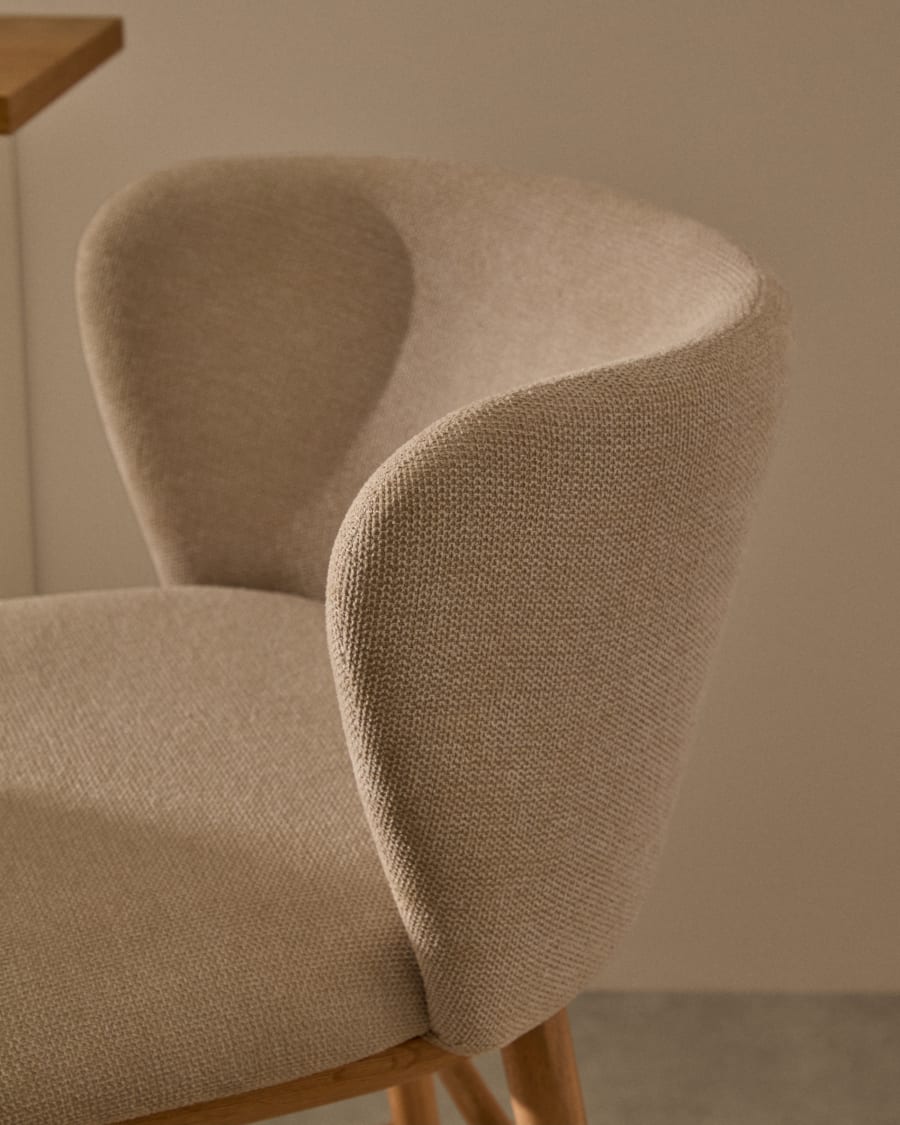 Ciselia stool beige chenille and solid ash wood natural tone finish FSC Mix Credit 65 cm