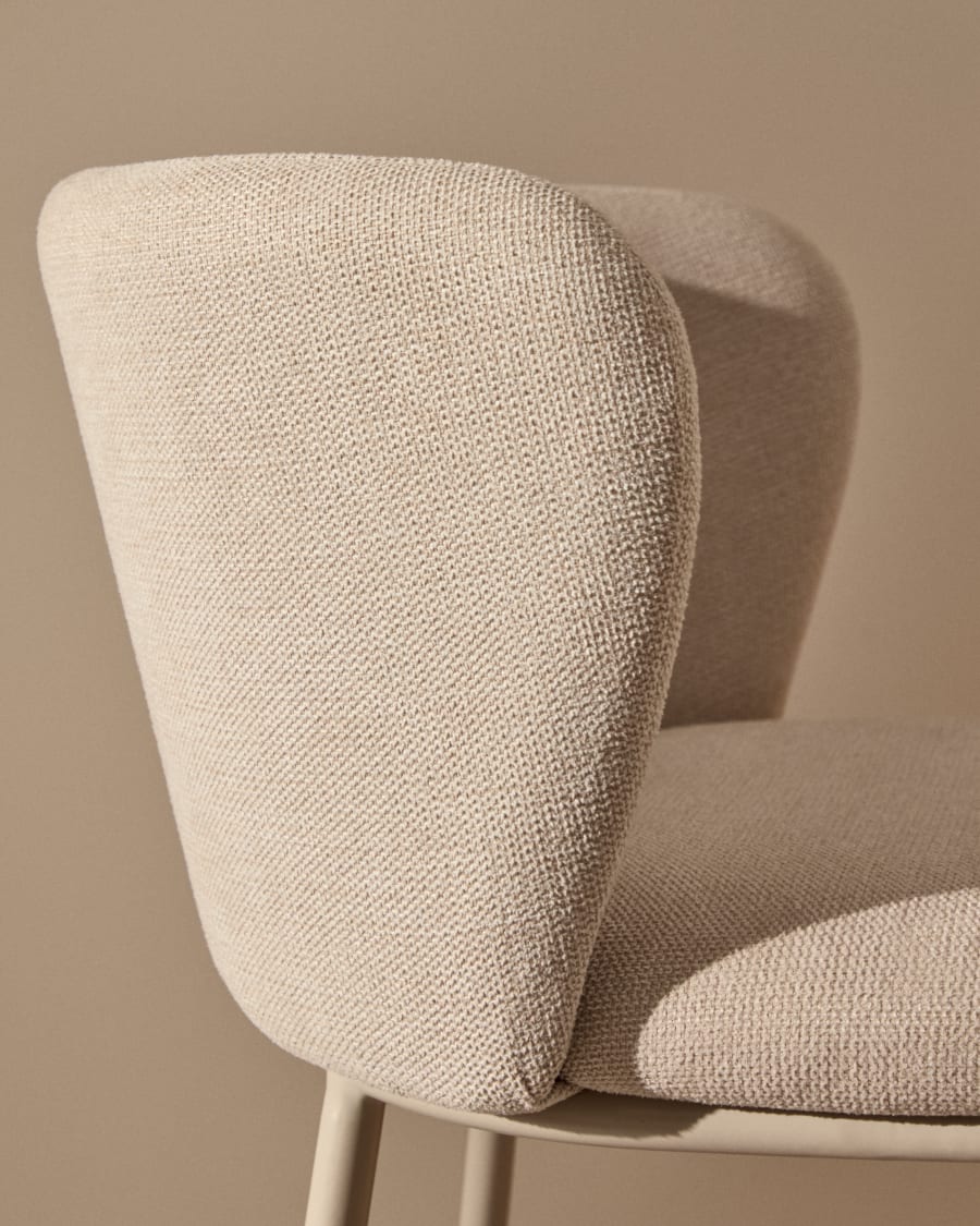 Ciselia stool in beige chenille and beige steel, height 75 cm, FSC Mix Credit