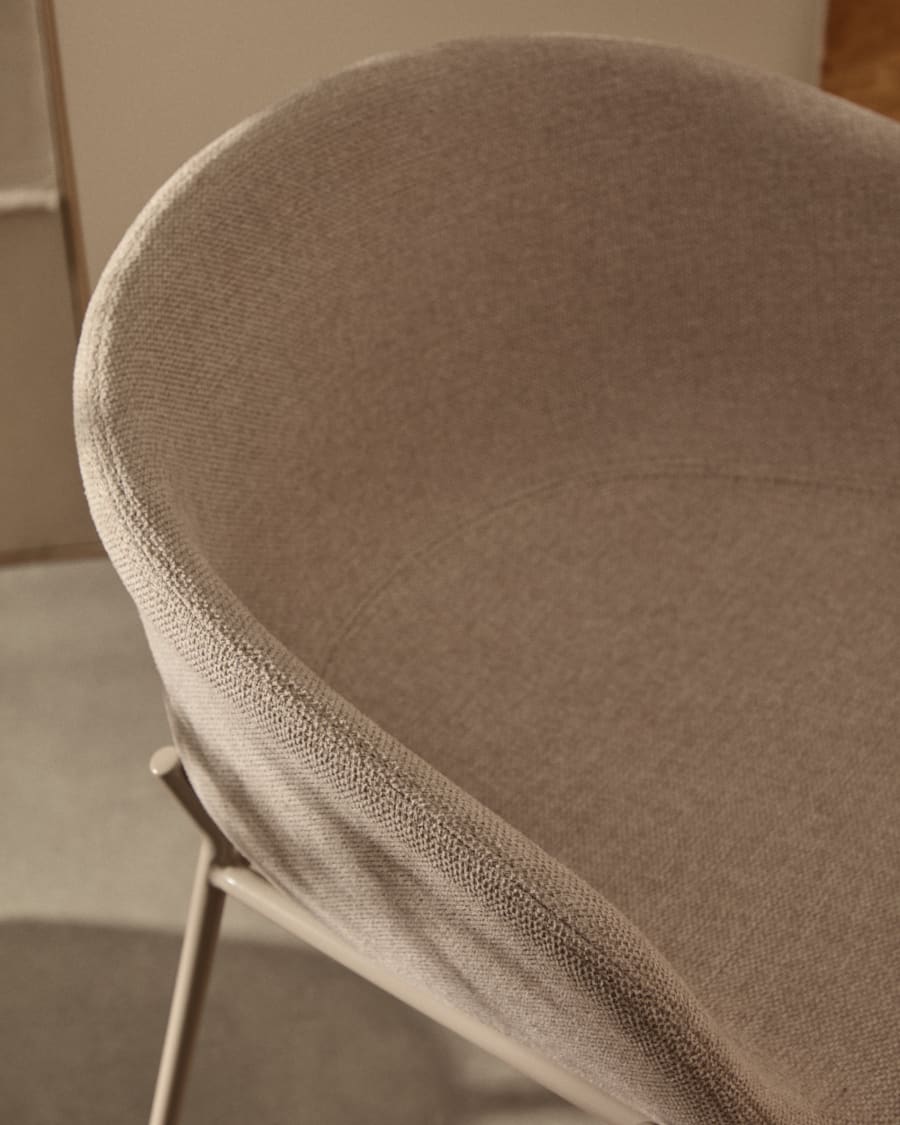 Yvette stool in beige chenille and steel legs in a beige finish, 65 cm high