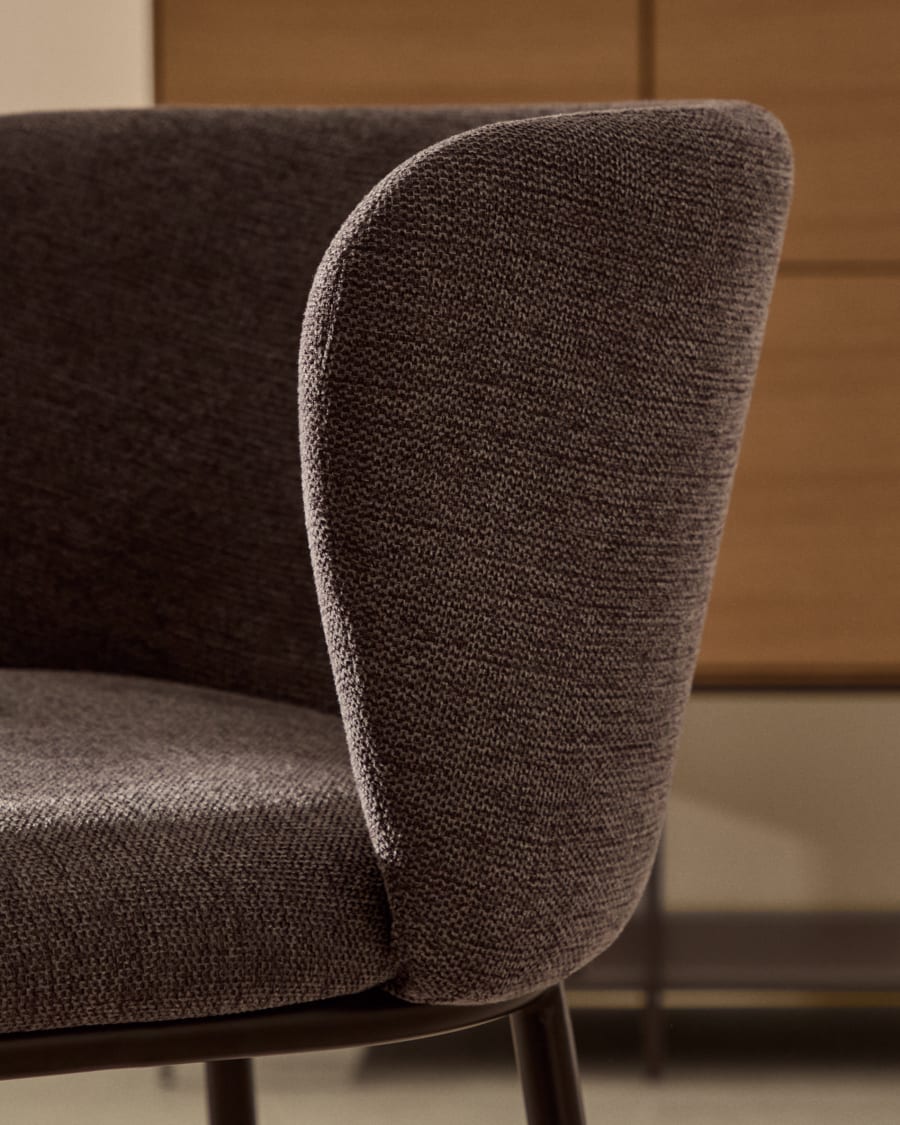 Ciselia stool in dark grey chenille with steel legs in black 65 cm height FSC Mix Credit