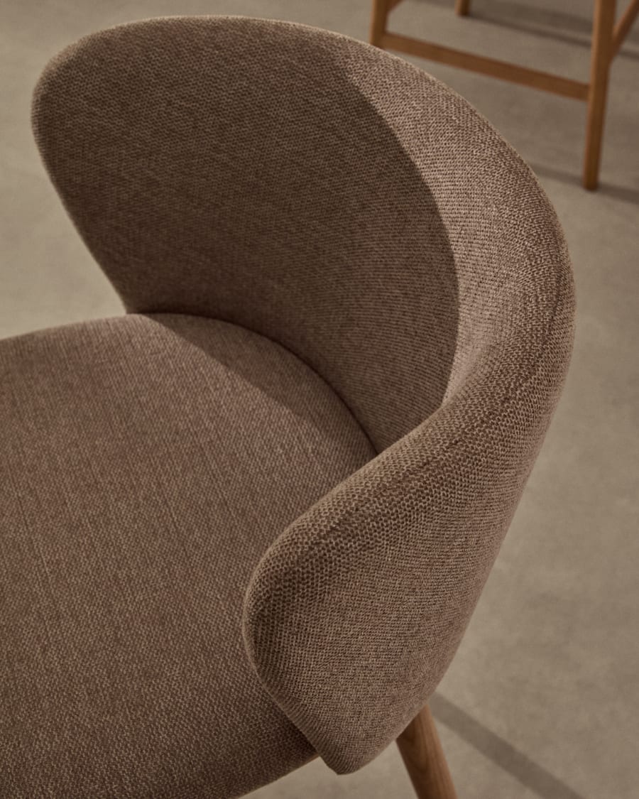 Ciselia stool brown chenille solid ash wood natural tone finish FSC Mix Credit 65 cm