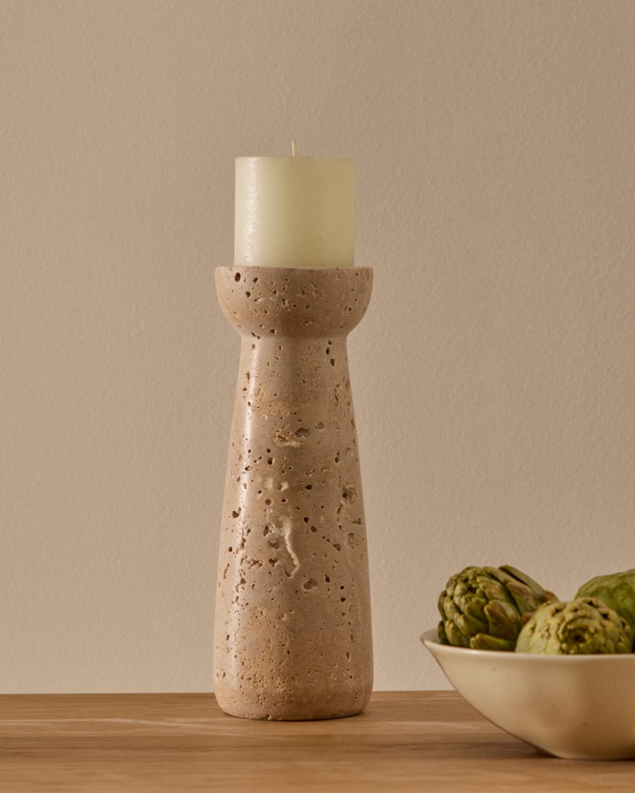 Magan großer Kerzenhalter aus Travertin in Beige