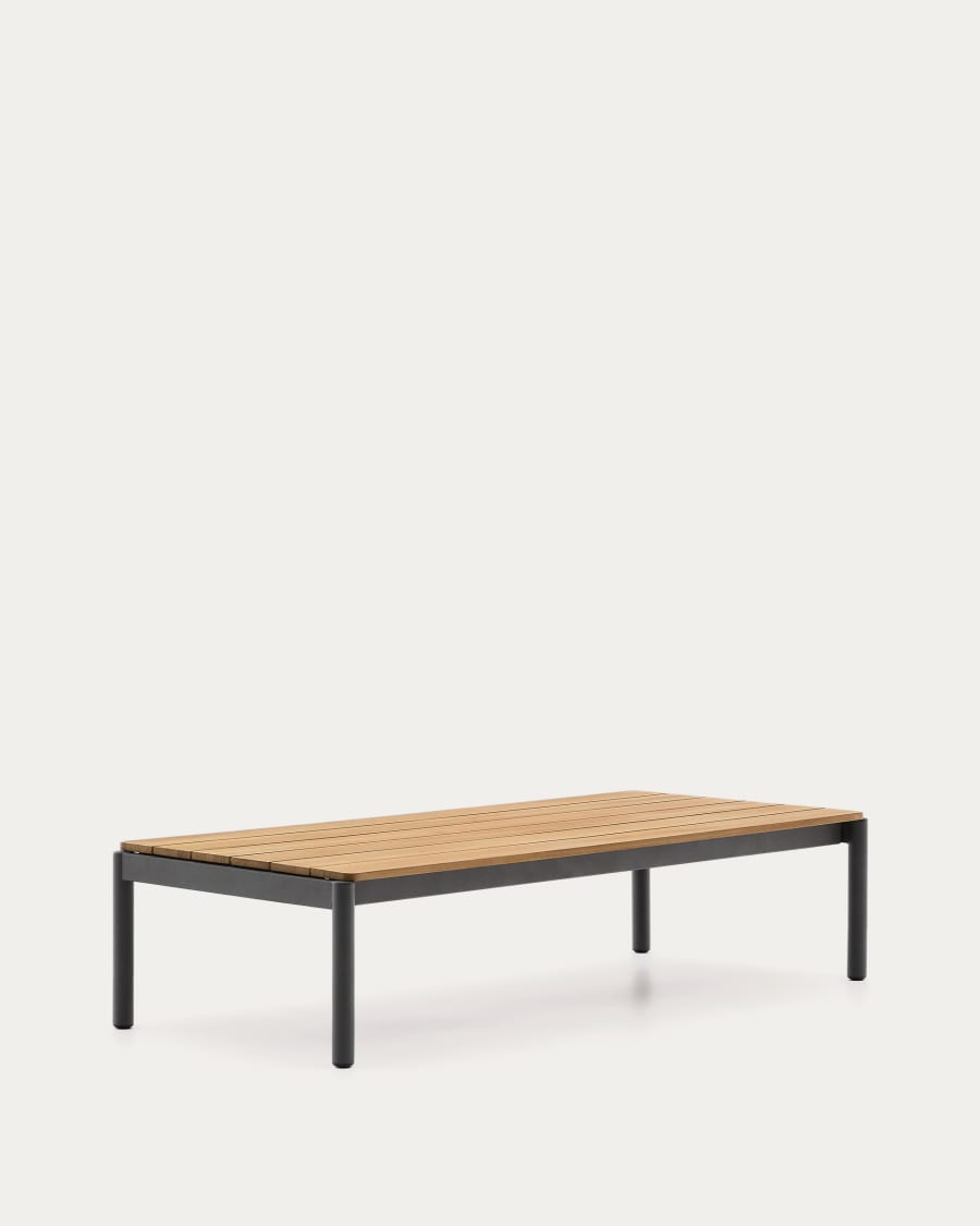 Sorells coffee table in gray aluminum and teak wood 63 x 144,6 cm FSC 100%