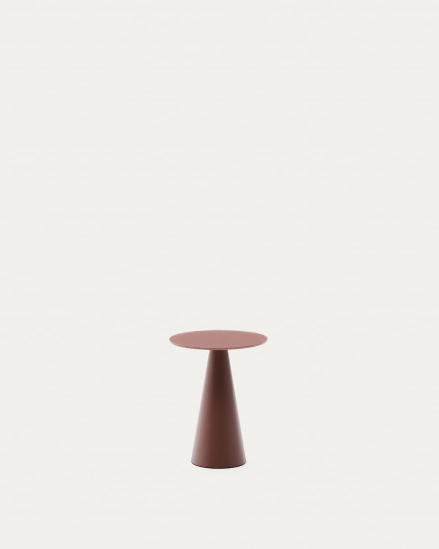 Wilshire  side table with frosted tempered glass and matt terracotta painted steel finish Ø30cm