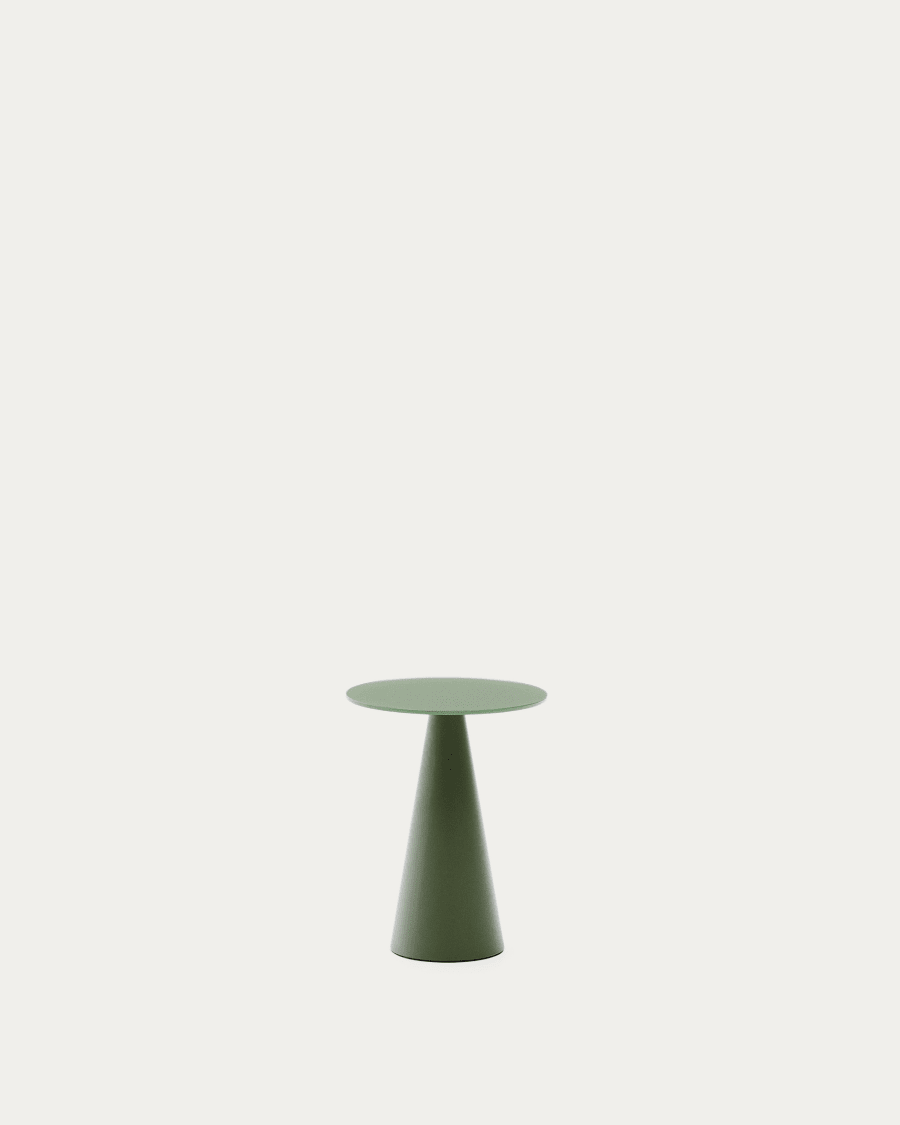 Wilshire side table with frosted tempered glass and matt green painted steel finish Ø30cm