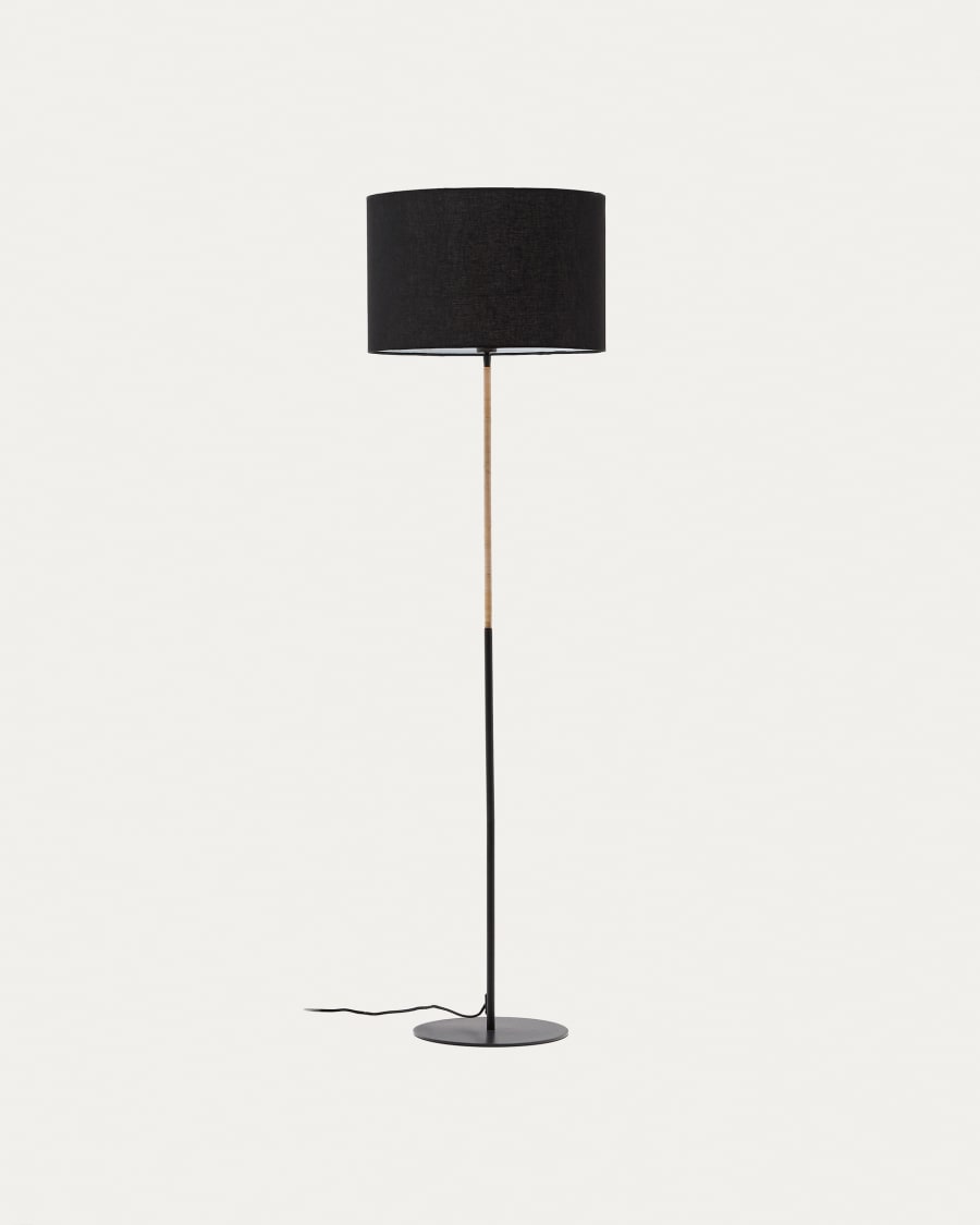 Canar metal and rattan floor lamp made with a black cotton lamp shade Australia Adaptor