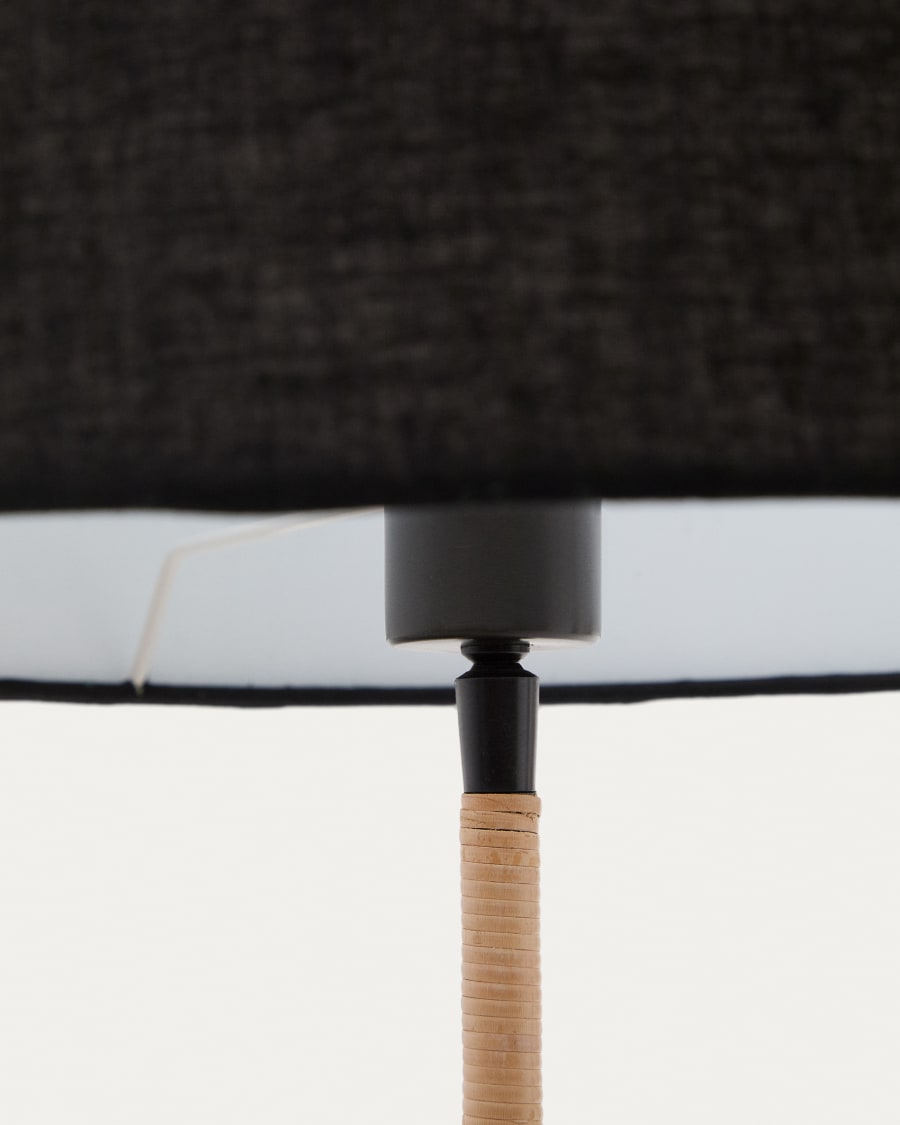 Canar metal and rattan floor lamp made with a black cotton lamp shade Australia Adaptor