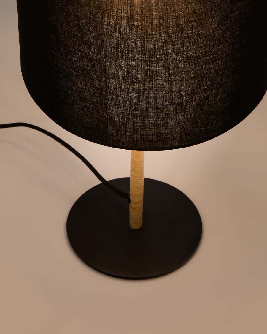 Pina metal and rattan table lamp with a black cotton lamp shade Australia adaptor