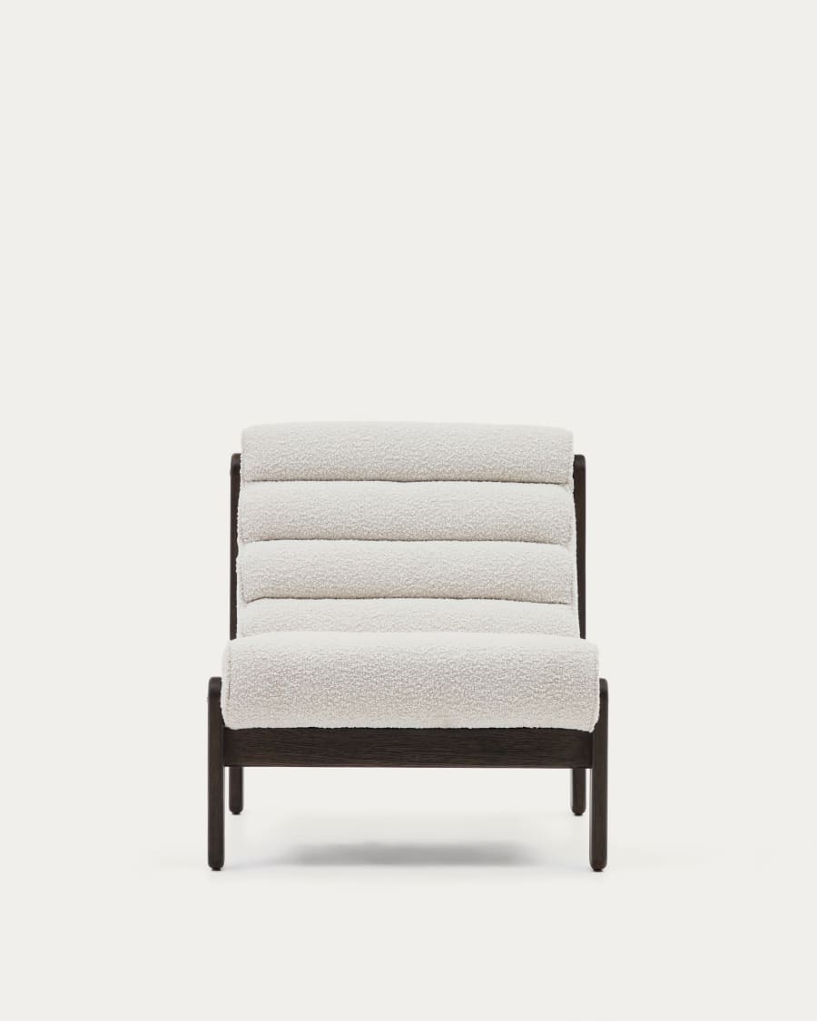 Magira armchair in white bouclé and solid oak wood with a dark finish