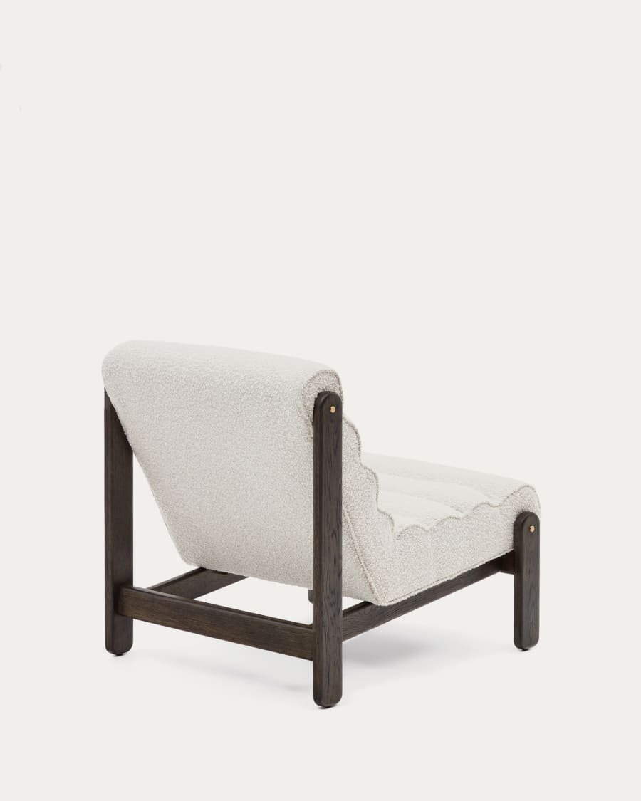 Magira armchair in white bouclé and solid oak wood with a dark finish