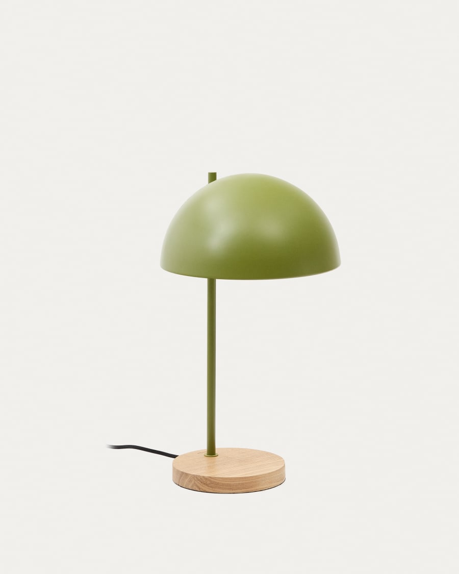 Catlar ash wood and metal table lamp in a green painted finish Australia adaptor