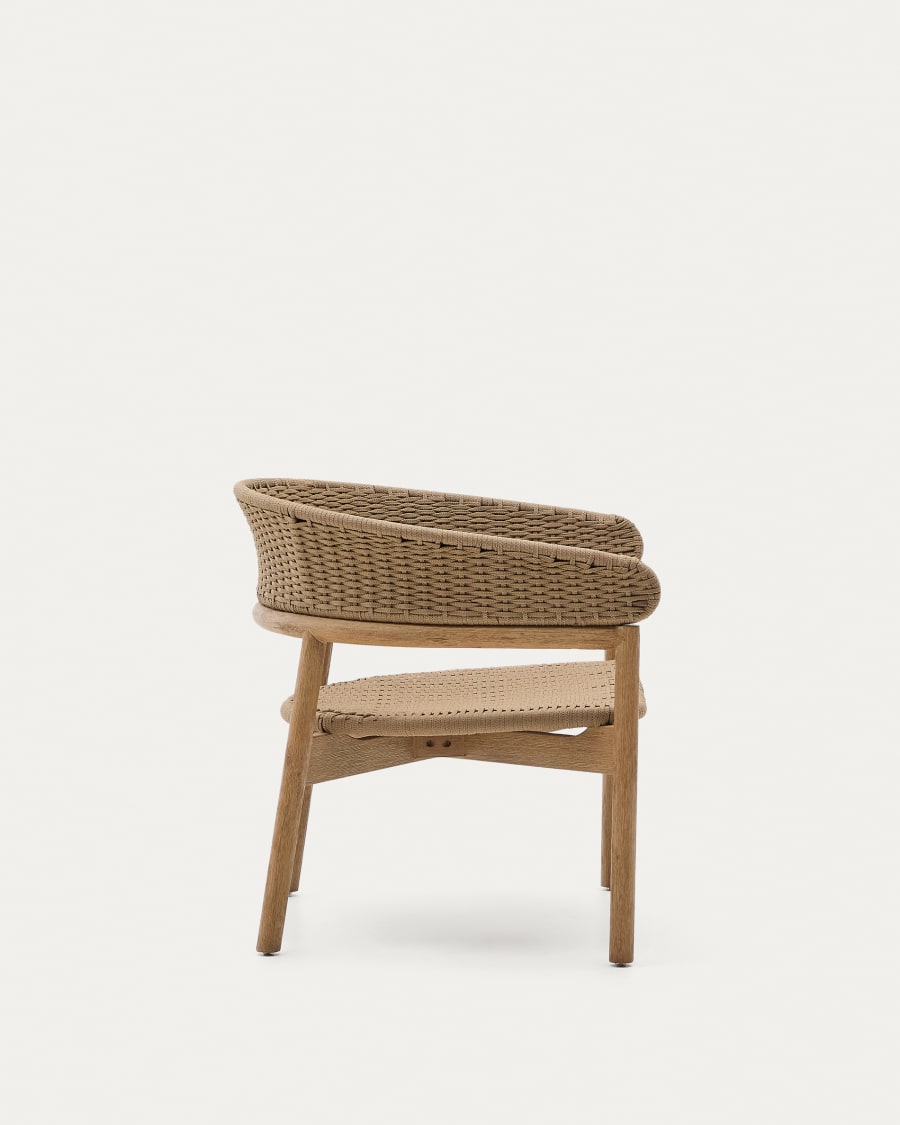Arinella armchair in FSC 100% solid acacia wood with natural finish and beige rope cord