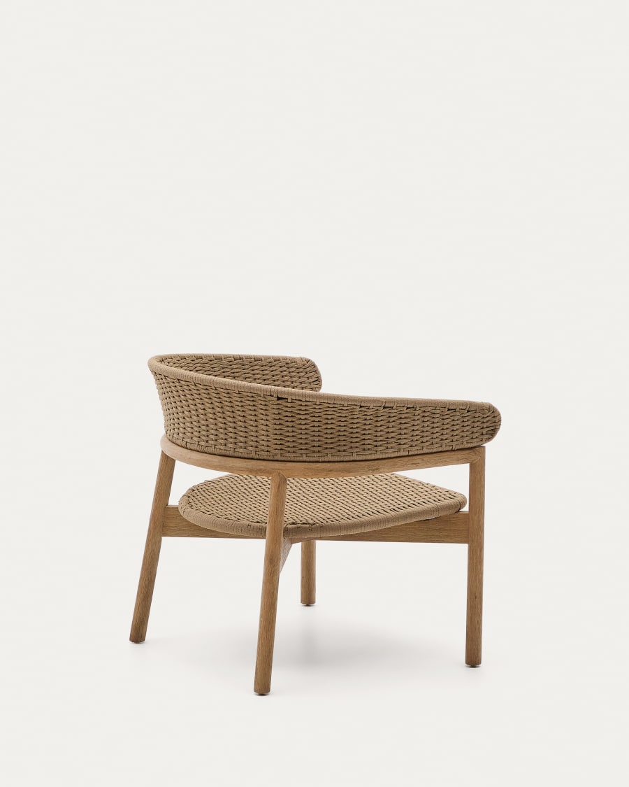 Arinella armchair in FSC 100% solid acacia wood with natural finish and beige rope cord