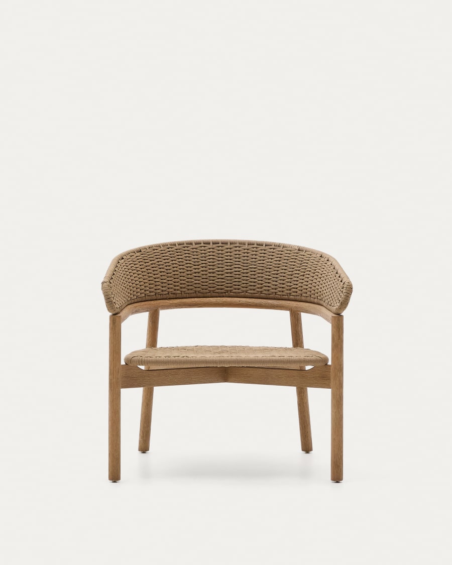 Arinella armchair in FSC 100% solid acacia wood with natural finish and beige rope cord