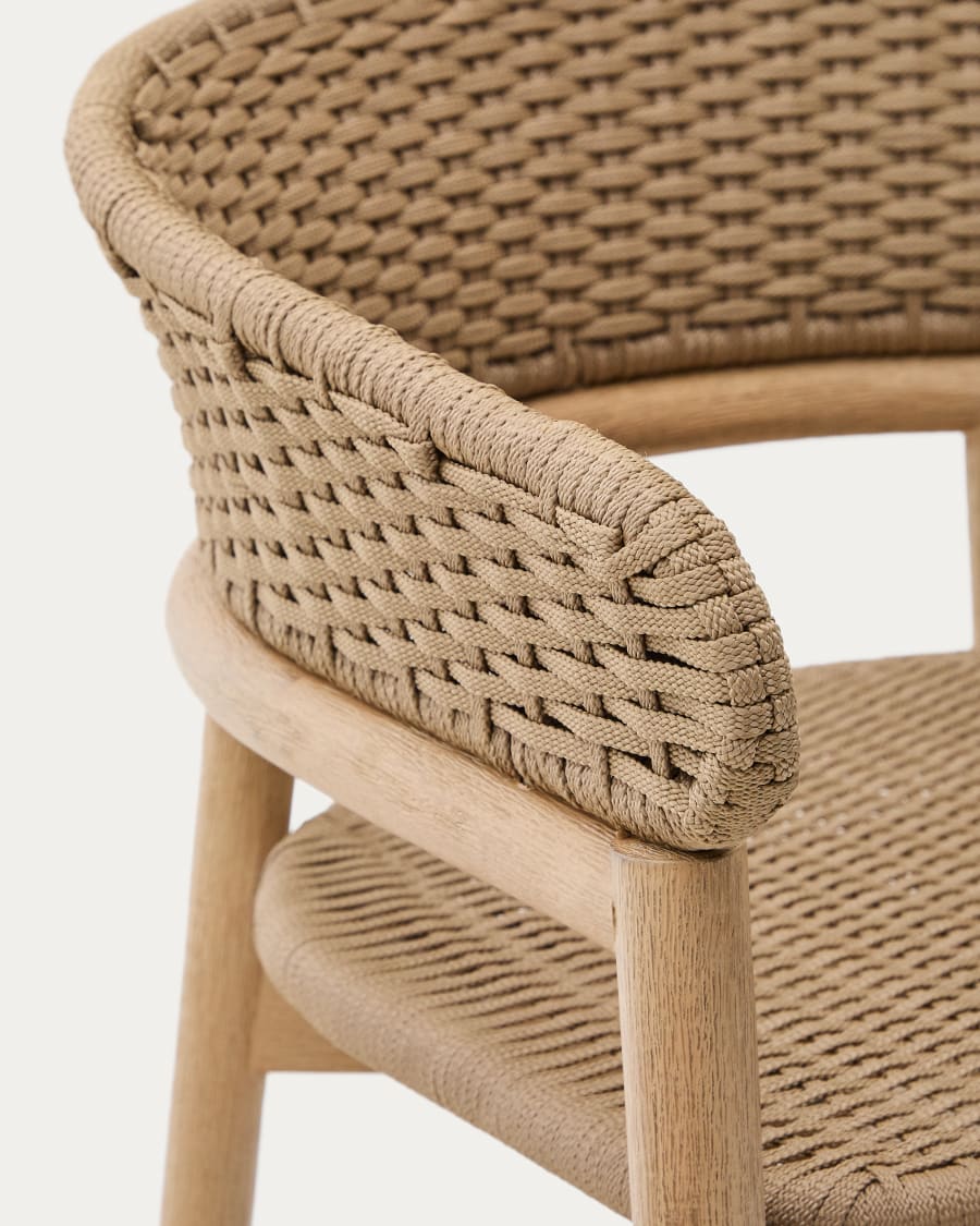Arinella stool in FSC 100% solid acacia wood with natural finish and beige rope cord 75cm
