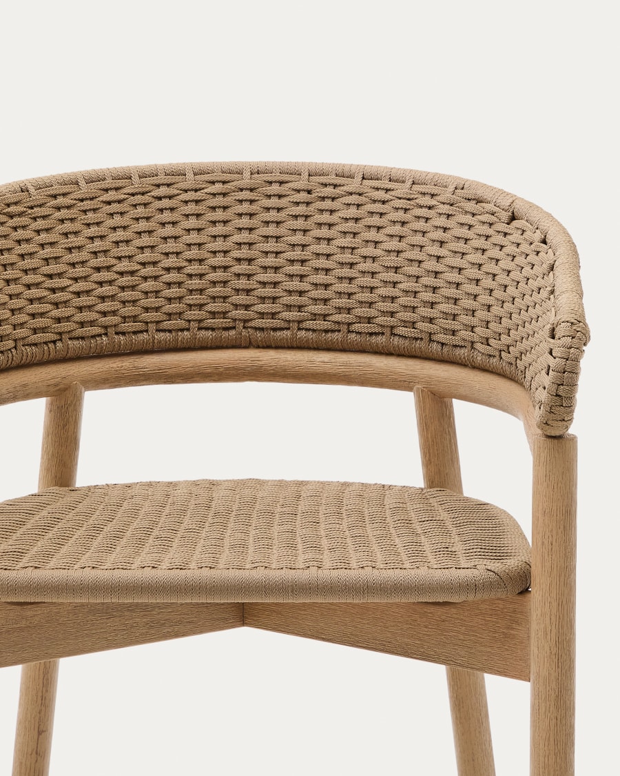 Arinella stool in FSC 100% solid acacia wood with natural finish and beige rope cord 75cm