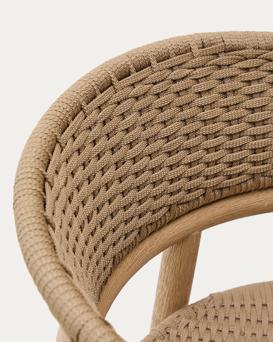 Arinella stool in FSC 100% solid acacia wood with natural finish and beige rope cord 75cm