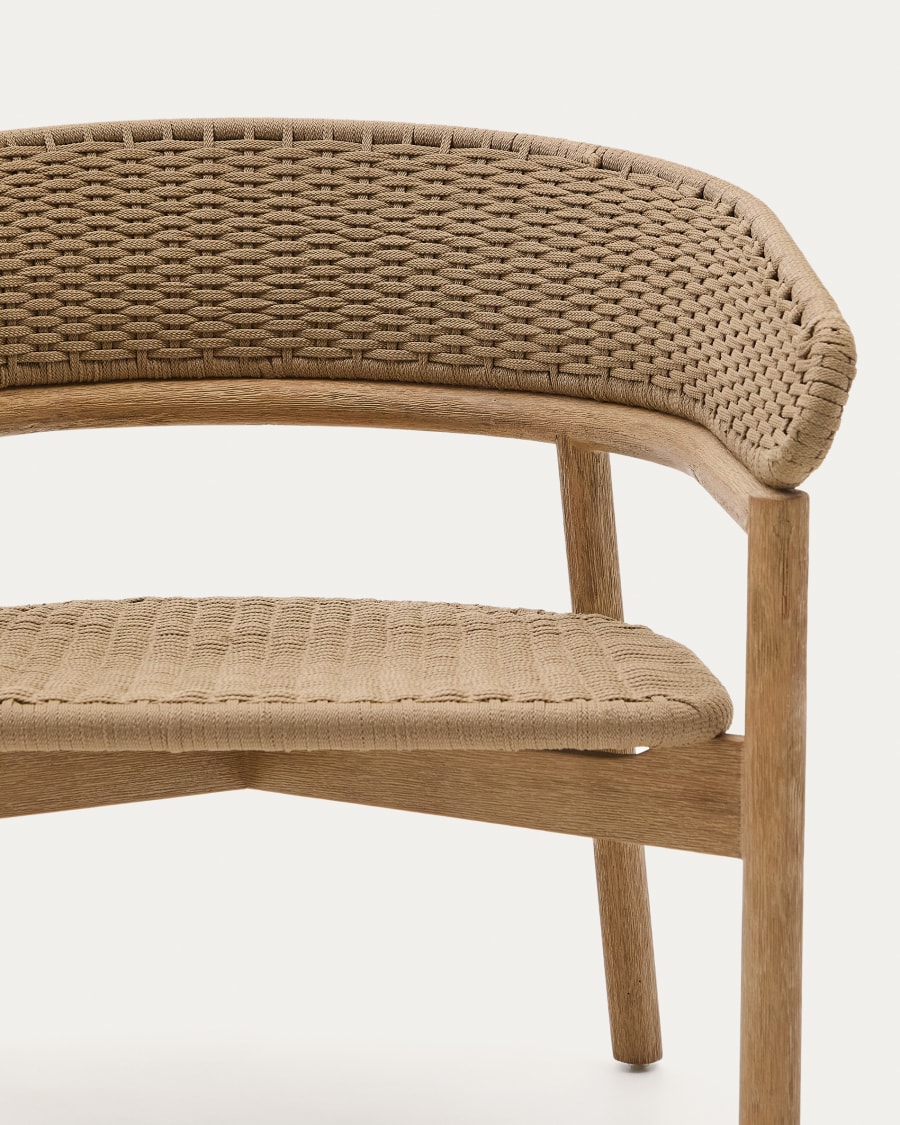 Arinella armchair in FSC 100% solid acacia wood with natural finish and beige rope cord