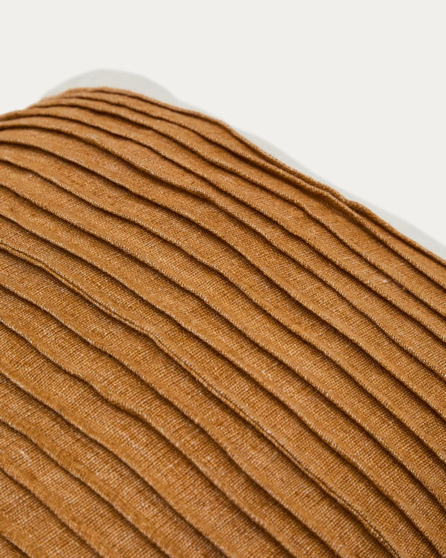 Zoren mustard pleated 100% linen cushion cover 50 x 50cm